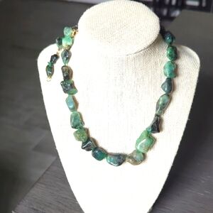 Vintage 14kt  Designer Genuine Green Variscite Utahlite Nugget Beaded NECKLACE